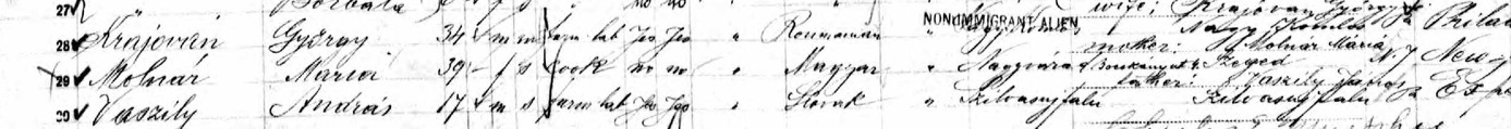 1908 Andrew Vasziľ Immigration Record Page 1